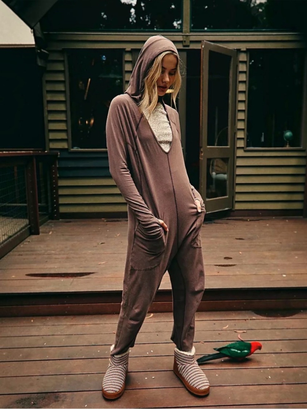 Free People Movement Hot Shot Hooded Long Sleeve Onesie Dark Espresso XL NWT